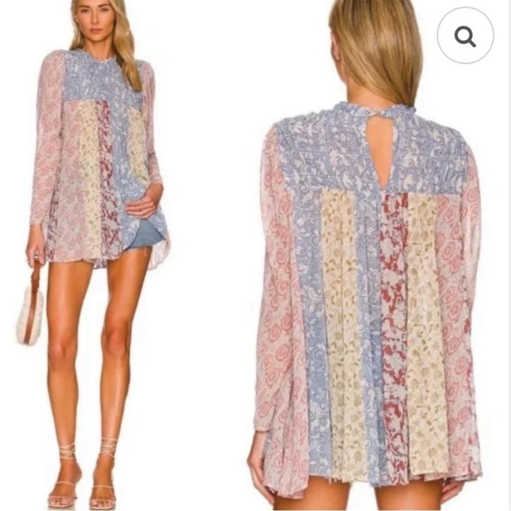 EUC Free People Merrie Mixed Floral Print Smocked Tunic Top Generous XS